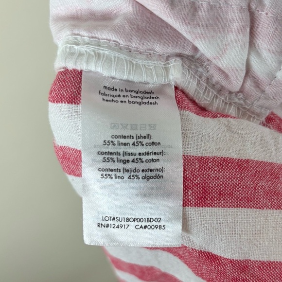 Onia Ella Linen Cotton Blend Cuffed Striped Pants Red & White Women’s Sz Medium - Picture 6 of 8